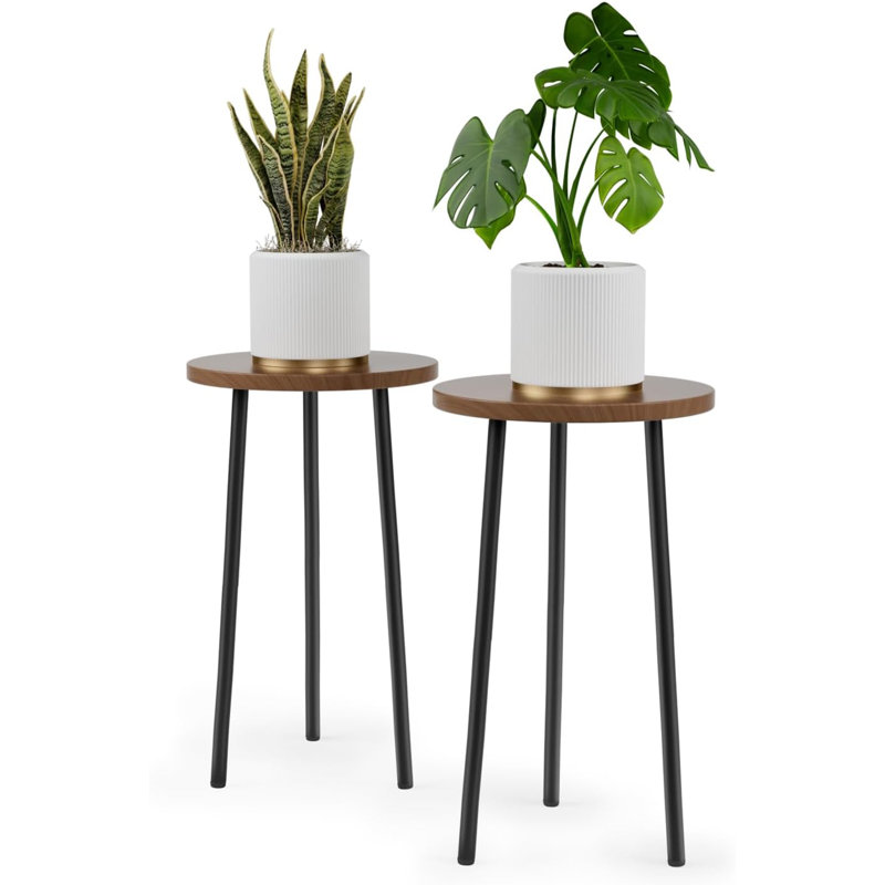 Petite table ronde pour plante d'intérieur en bois 20 pouces Mid Century Modern Decor, Marbré noir