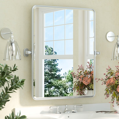 Bathroom Tilt Mirror with Aluminum Alloy Frame, Pivot Mirror, Adjustable Rotating Wall Mounted Vanity Mirror with Beveled Glass