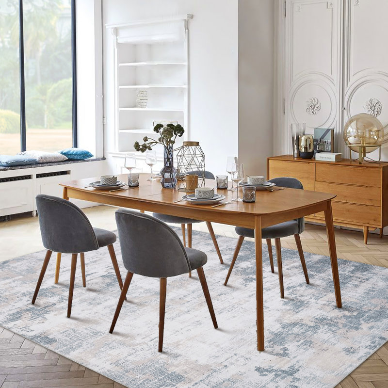 Tapis bleu / beige en polyester tissé à la machine Taquana, Rectangle 9 pi x 12 pi