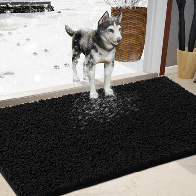 Chenille Absorbent Outdoor Doormat 36" x 24", Washable Muddy Door Mats for Dog Non Slip Indoor Doormat Dog Mat for Muddy Paw Front Inside Doormats for Entryway Black