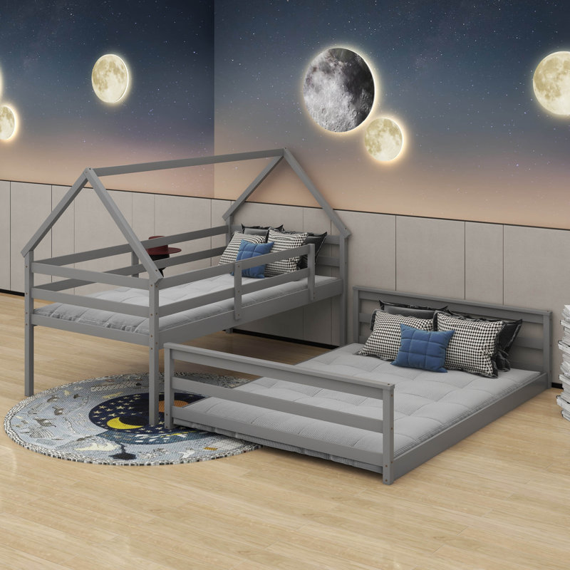Lit superposé simple au dessus d'une chambre double avec échelle, Gris