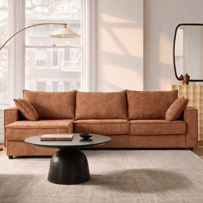 L-Shaped Sectional Sofa with Reversible Chaise, Linen Fabric Upholstered Couch with Removable Cushions & Pillows, Modern Living Room Furniture