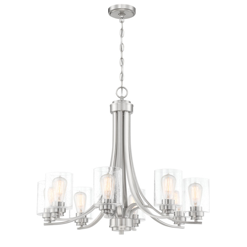 Lustre empire unique à 8 lumières Omer, Nickel poli brossé, Martelée transparente