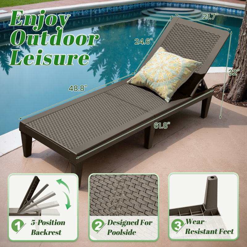 3-Piece Outdoor Chaise Lounge Recliner Chairs with Storage Table/Box, Brown