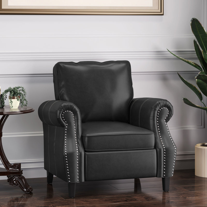 Fauteuil club en PU noir, décor clouté roulé, mobilier contemporain et fonctionnel avec garniture confortable