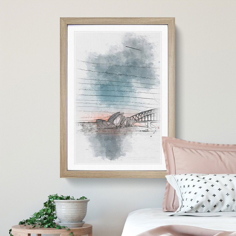 Sydney Opera House in Australia Abstract - Picture Frame Painting Print, 33cm H x 24cm W x 2cm D, Oak Framed