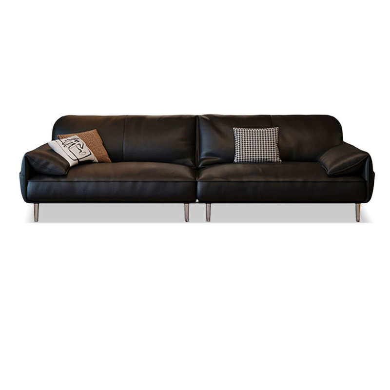 Black Genuine Leather Modular Sofa cushion couch, 34.25" H x 108.27" W x 35.43" D, Black