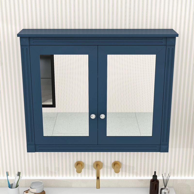 Armoire à pharmacie murale avec miroir et tablettes réglables, Blue