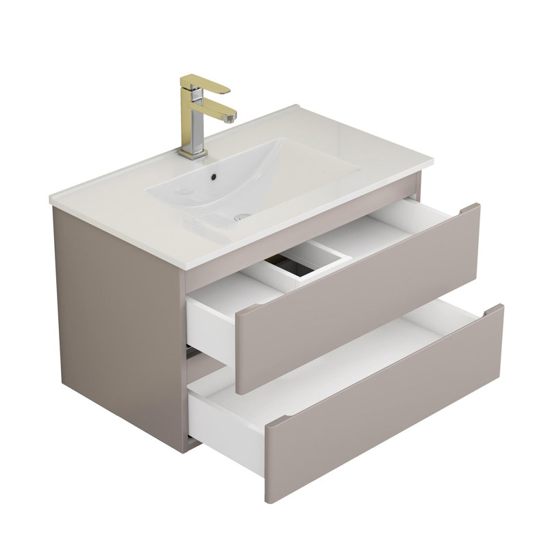 32" Wall-Mounted Luxury Bathroom Vanity, Gray
