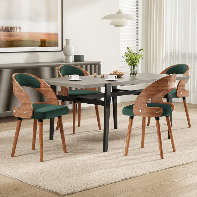Chaise de salle à manger rembourrée avec structure en bois, Vert foncé, 2