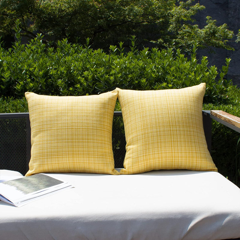 Yellow Set Of 2 Waterproof Textured Woven Throw Pillow covers AND inserts– Outdoor & Indoor 18"x18", Square 18", Polyester