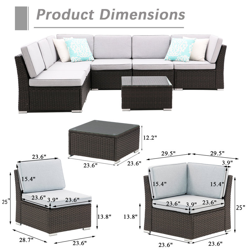 Sanae 7 Piece Sectional Seating Group with Cushions, Light Gray