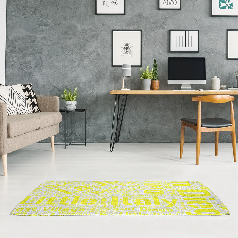 Tapis jaune barhood de à tissage plat rand cite city, Rectangle 4 pi x 6 pi
