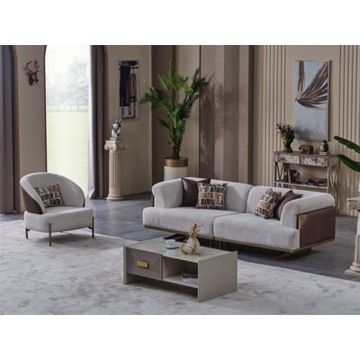 Urla Cream And Brown 2 Piece Living Room Set