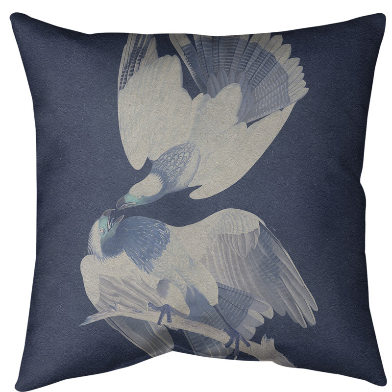 Coussin de sol en aigle à Caracara de John James Audubon-standard, Bleu marine/blanc, 26 po x 26 po