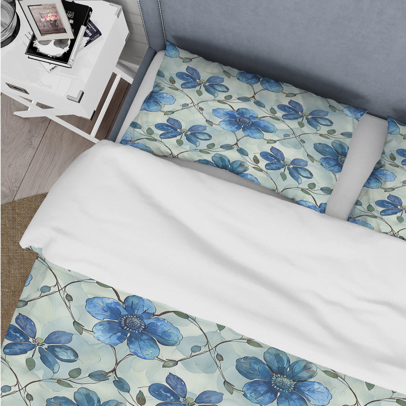Ensemble de housse de couette Traditional Blue Trellis II, Housse de couette simple et deux taies décorative