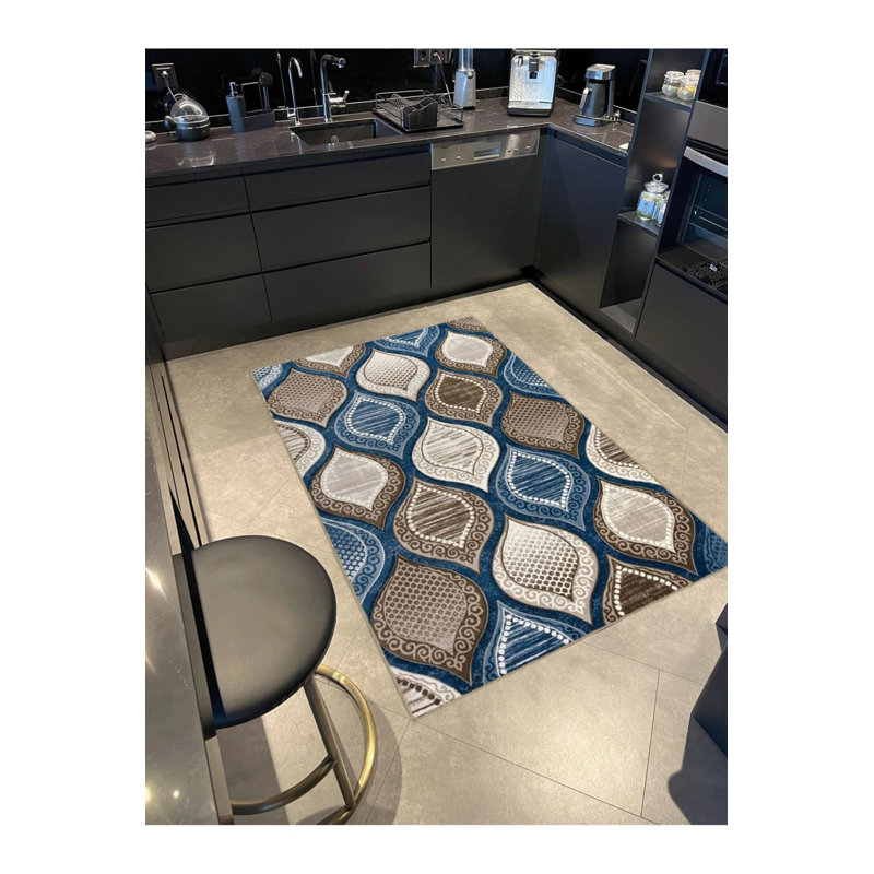 Salon bleu à motif de café Suzani, Rectangle 2 pi 4 po x 4 pi
