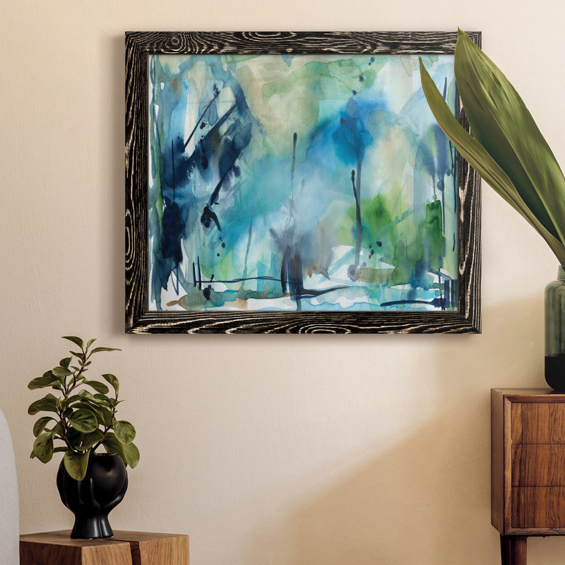 Pluie dans la campagne - peinture encadrée, H 20 po x l 17 po x P 1,5 po, Noir, Pas de tapis