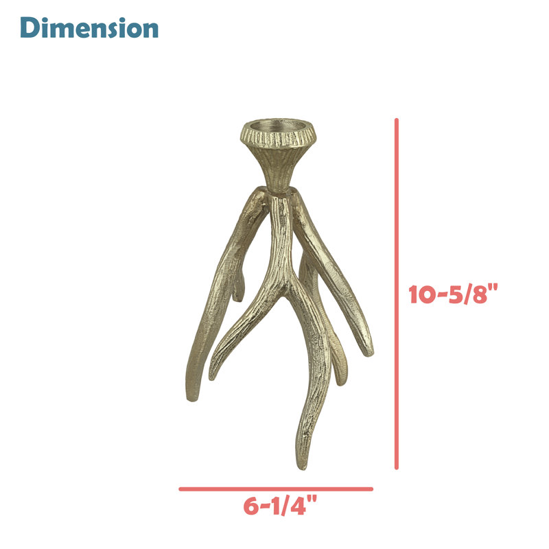 Porte-bougie massif en forme de branche en aluminium antique Aspen Creative 16402-11, support de table décoratif pour la salle à manger, décoration intérieure, L 6 1/4 po x l 6 1/4 po x H 10 5/8 po
