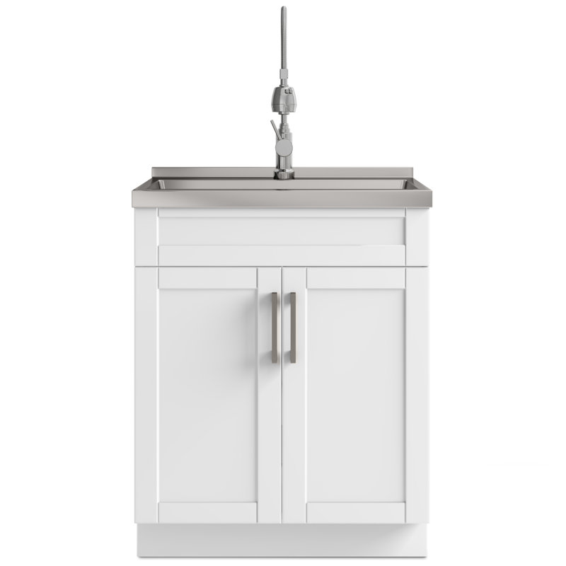 Hennessy 28 Inch White Laundry Cabinet with Stainless Steel Sink