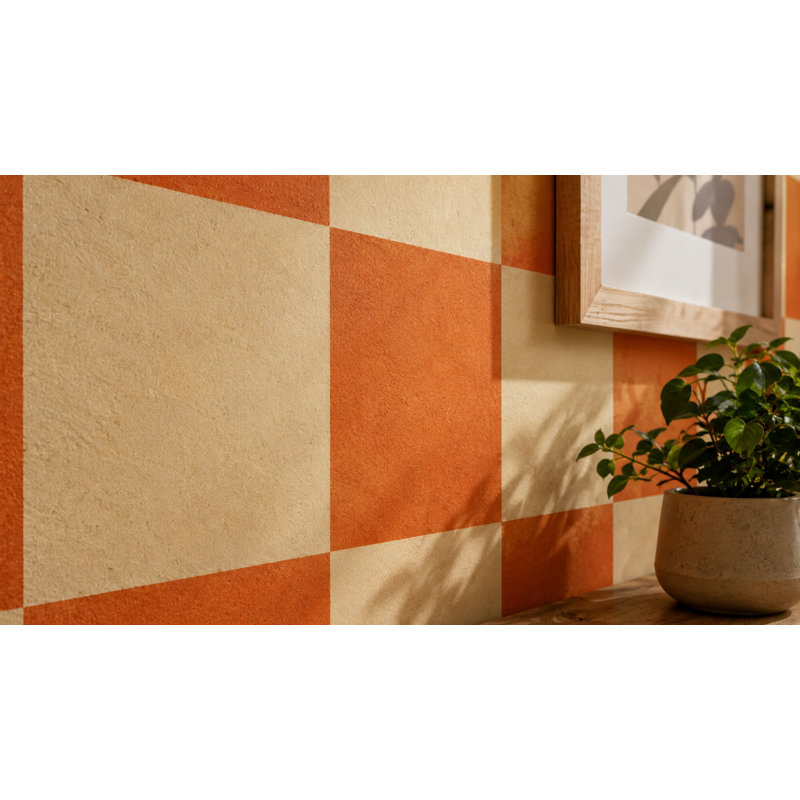 Retro Orange and Cream Checkerboard Geometric Wallpaper Pattern, L 150 x L 108, Non tissé