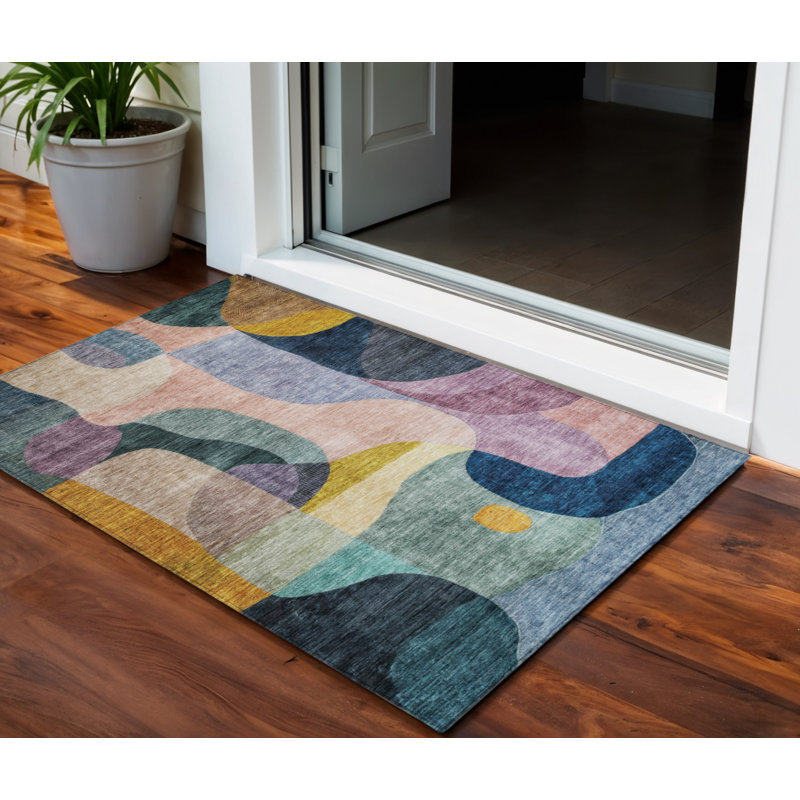 Tapis d'extérieur lavable abstrait mauve et rose 3 pi x 5 pi