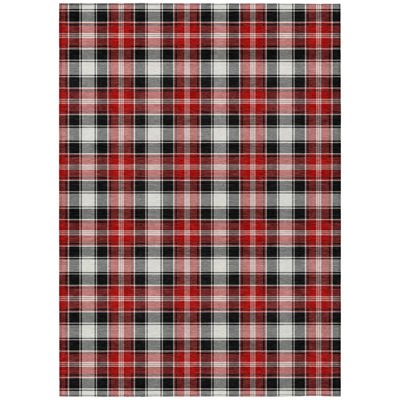 Machine Washable Indoor/Outdoor Christmas Plaid Xhevrie Black Rug