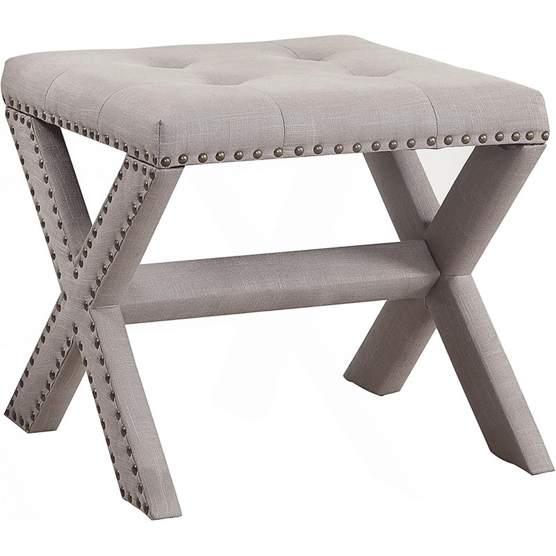 Accent Bench With Nailhead Trim, Tufted Seat Bench, Light Gray