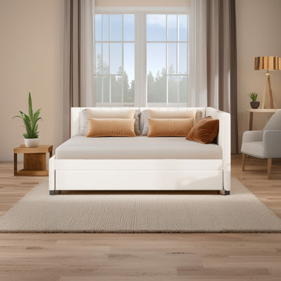 Full Size Linen Upholstered Daybed Sofa Bed With Trundle ,Wood Slats,No Box Spring Needed by Latitude Run