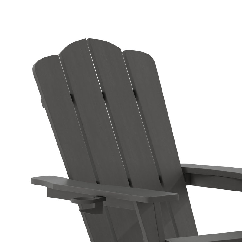 Collis All-Weather HDPE Indoor/Outdoor Adirondack Chair with Cup Holder and Pull Out Ottoman, Gray