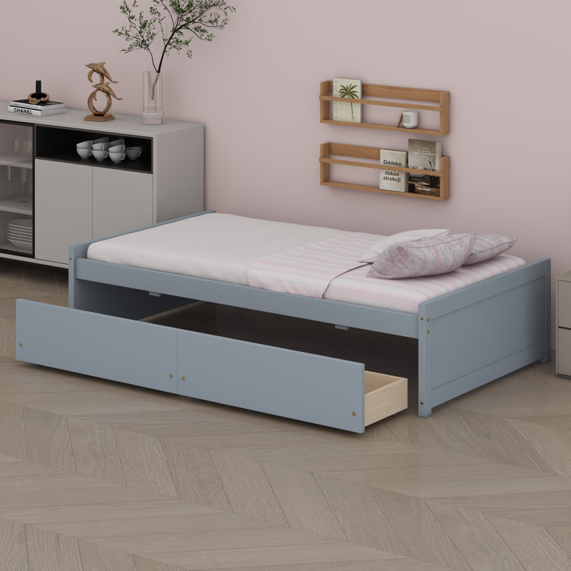 Lit plateforme peu encombrant avec tiroirs de rangement intégrés, Gris