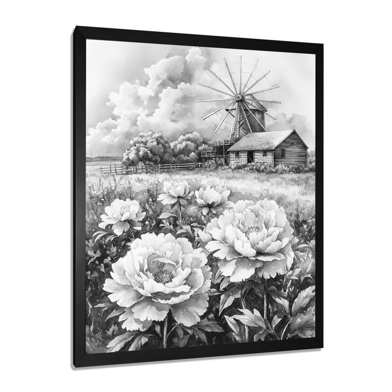 Ginnie - Floral Wall Art Prints, Black, 20" H x 12" W, Single Picture Framed Print