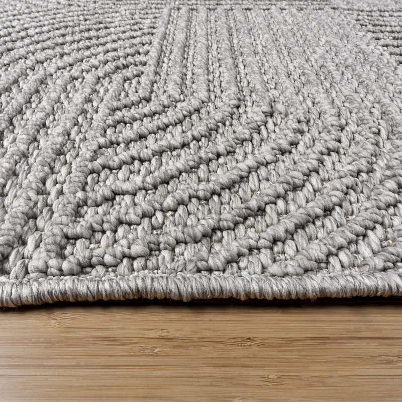 High-Low Loop Pile Indoor Area Rug, Silver Gray Modern Geometric Polyester Rug for Living Room & Bedroom – Nylah Karina