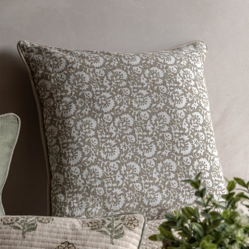 Floral Square Cushion, Taupe