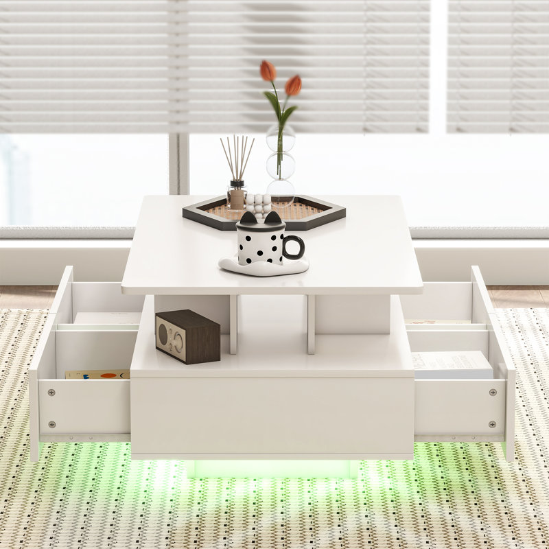 Table basse moderne avec lumières DEL blanc brillant