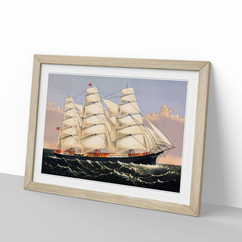 A Sailing Clipper Ship by - Framed Print, 33cm H x 45cm W x 2cm D, Oak  Bordered Framed