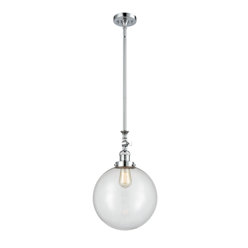 Luminaire suspendu sphère 1 lumière Clermont, Chrome poli, Ampoule non incluse, Transparent