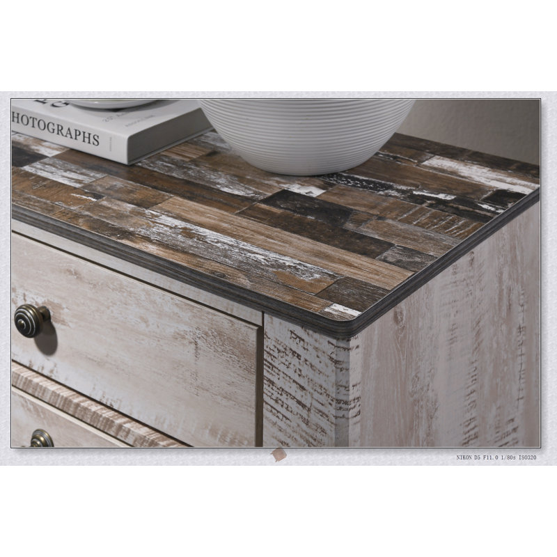 Imerland Contemporary Patched Wood Top 3-Drawer Nightstand with Antique Brown Finish, Perfect for Urban Chic Bedrooms