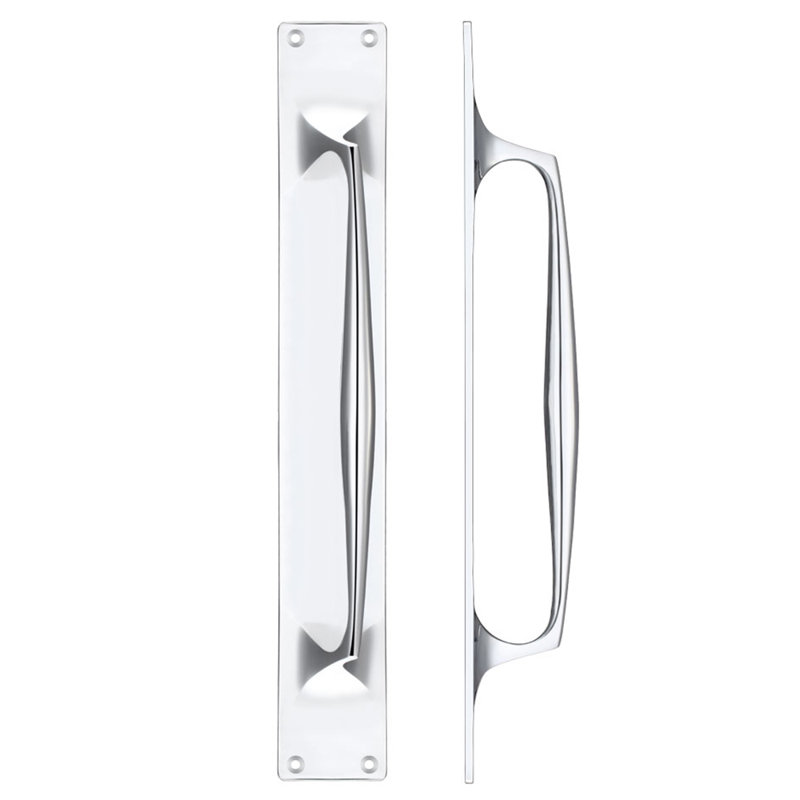 Cast Brass Pull Handle with Backplate, Polished Brass, 42.5cm H x 6cm W x 6.5cm D