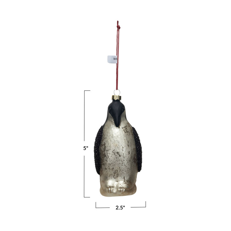 Ornement pingouin en verre de mercure peint à la main, noir et blanc