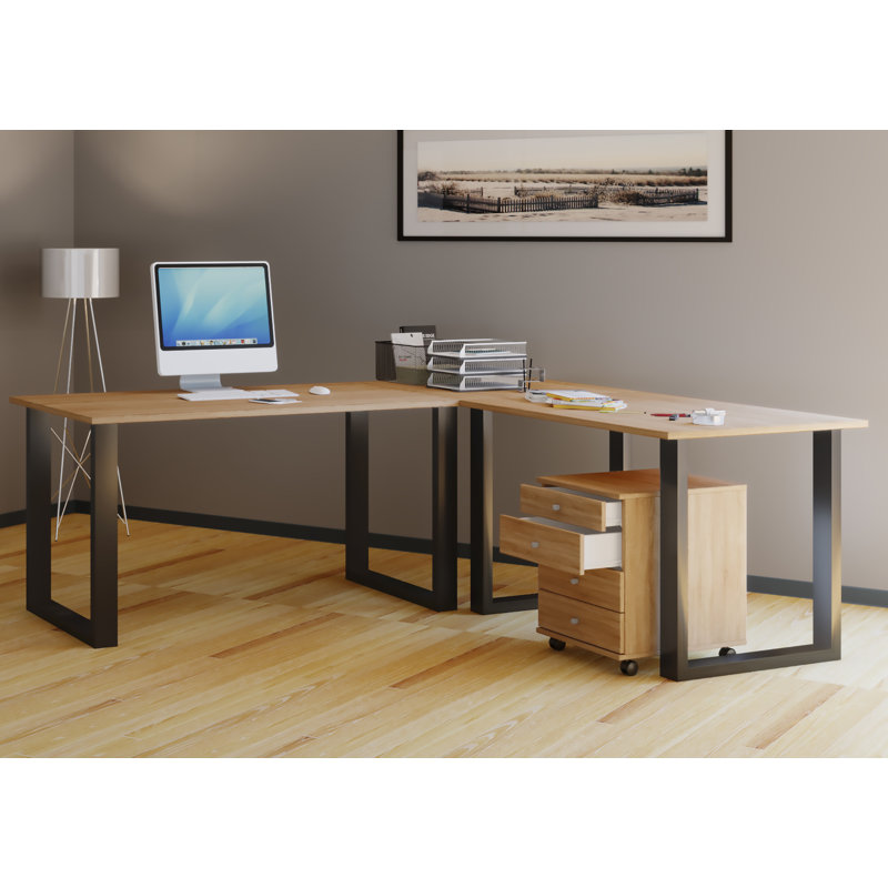 Rickesha Metal Base Writing Desk, Light brown/Black