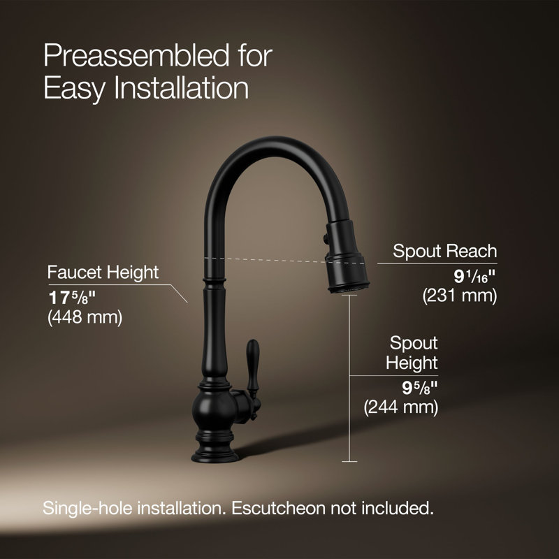 Artifacts® Pull Down Single Handle Kitchen Faucet, Matte Black