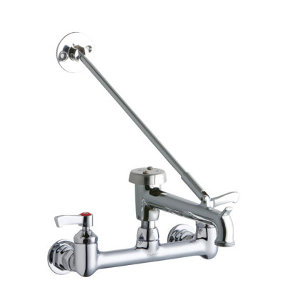 8" Centerset Wall Mount Faucet with 7" Bucket Hook Spout 2" Lever Handles 1/2"  Offset Inlets Polished Chrome