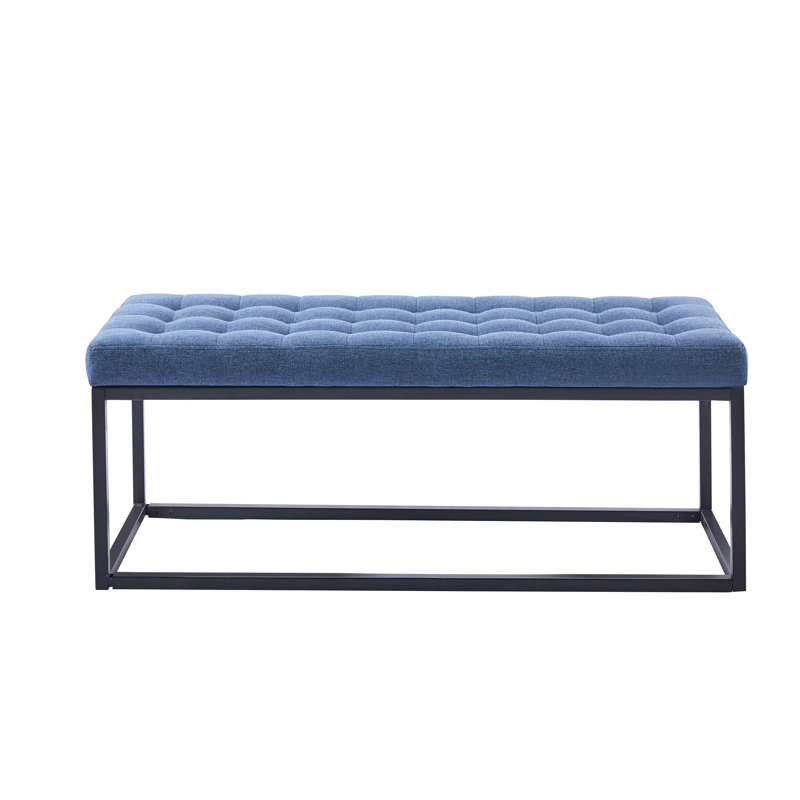 Shauny Fabric Bench with Metal Legs, Blue