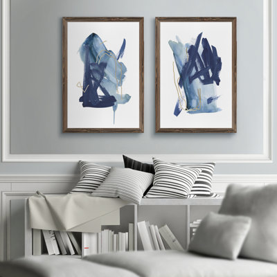«Indigo Collide I» par Melissa Wang - ensemble de 2 peintures encadrées