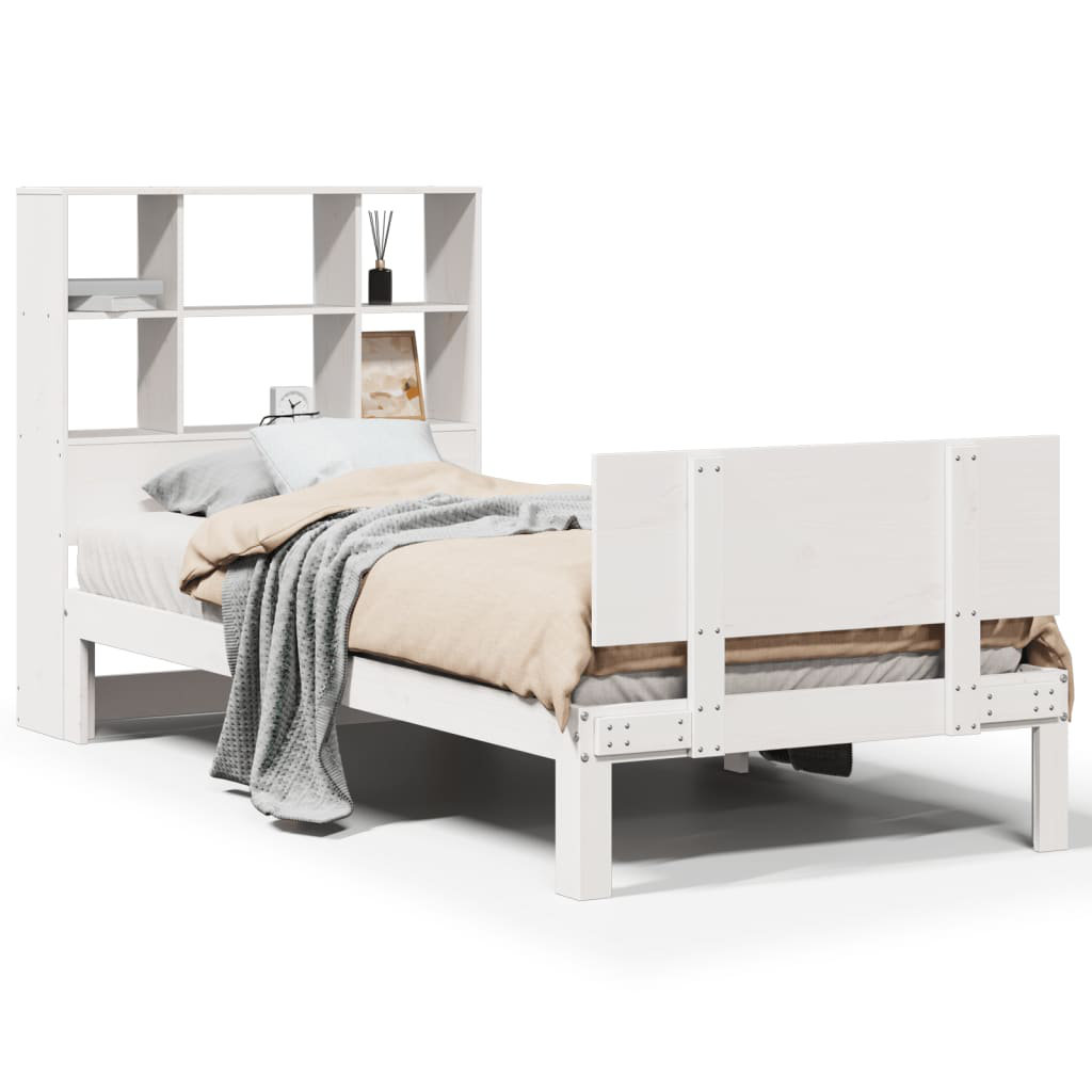 Bookcase Bed Without Mattress White Solid Wood Pine