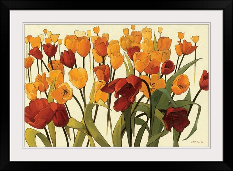 « tulipomania » par shirley novak, reproduction d’art, H 24 po x l 32 po x P 1 po, Cadre noir