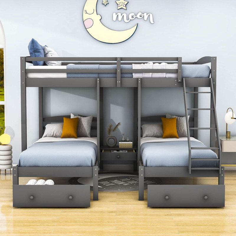 Full Over Twin & Twin 3 Drawer L-Shaped Bunk Beds