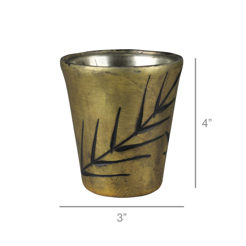 Rustic Glam Etched Glass Votive, Gold/Black