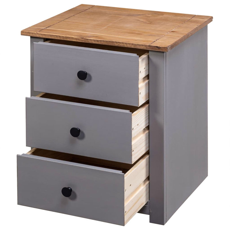 Macias 46cm W Solid Wood Bedside Table, Grey/Brown